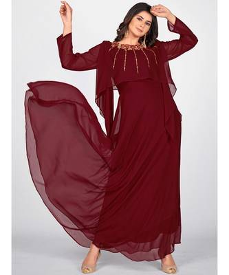SHOPGARB Women Maroon Embroidered  Dress 1