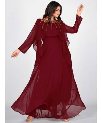 SHOPGARB Women Maroon Embroidered  Dress 7