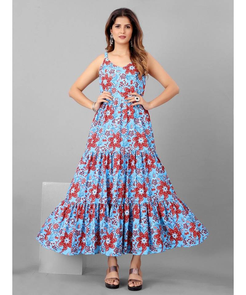 Women Blue & Red Printed  Dress