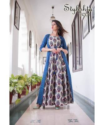 Women Blue & White Ethnic Motifs Printed Kurta With Shrug 6