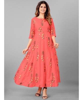 Women Peach Printed  Kurta 4