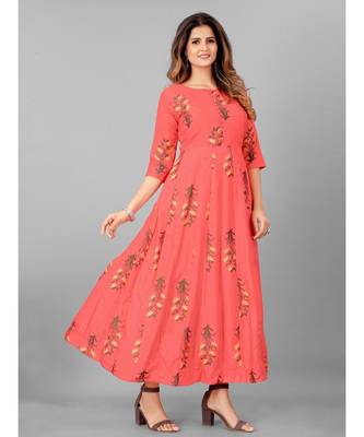 Women Peach Printed  Kurta 1