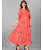 Women Peach Printed  Kurta