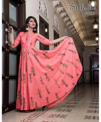 Women Peach Printed  Kurta 6