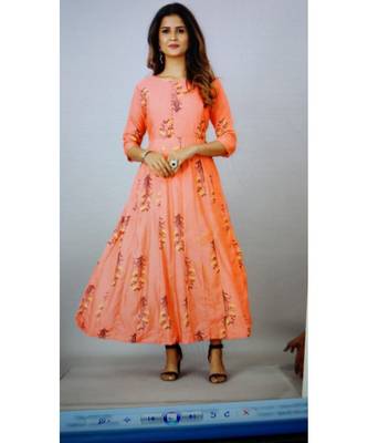 Women Peach Printed  Kurta 7