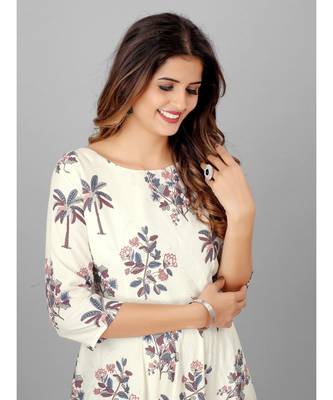 Women White Printed  Kurta 5