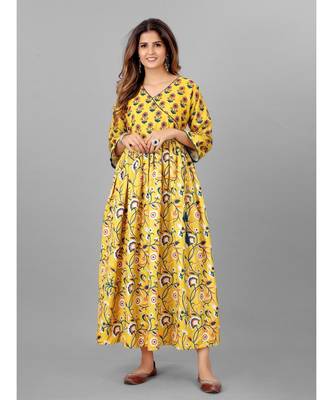 Women Yellow & Blue Printed  Kurta 1