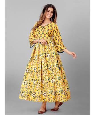 Women Yellow & Blue Printed  Kurta 4