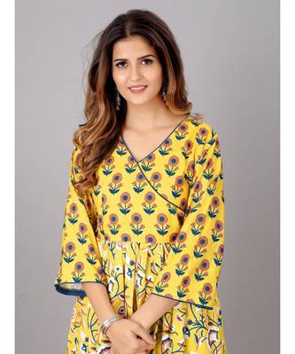 Women Yellow & Blue Printed  Kurta 5