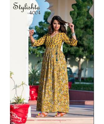Women Yellow & Blue Printed  Kurta 6