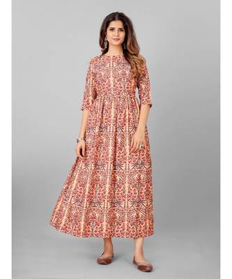 Women Peach Printed  Kurta 3