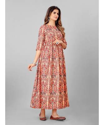 Women Peach Printed  Kurta 4