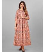 Women Peach Printed  Kurta