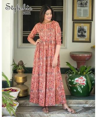 Women Peach Printed  Kurta 6