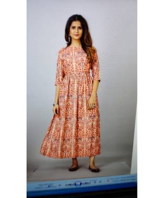 Women Peach Printed  Kurta 7