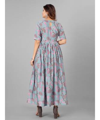 Women Grey Melang &Pink Floral Ethnic Printed  Kurta 2