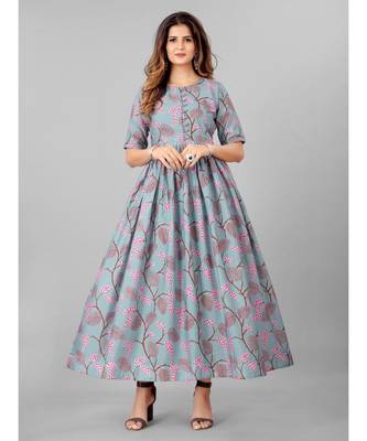 Women Grey Melang &Pink Floral Ethnic Printed  Kurta 4