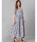 Women Grey Melang &Pink Floral Ethnic Printed  Kurta