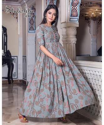 Women Grey Melang &Pink Floral Ethnic Printed  Kurta 6