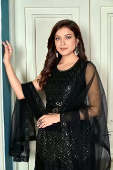Black embroidered net  lehenga
