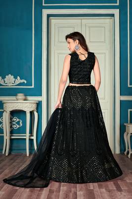 Black embroidered net  lehenga 4