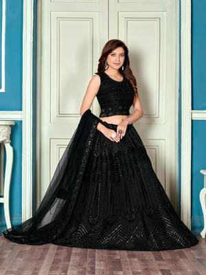 Black embroidered net  lehenga 5
