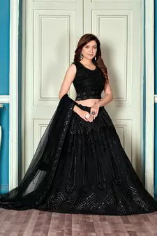 Black embroidered net  lehenga