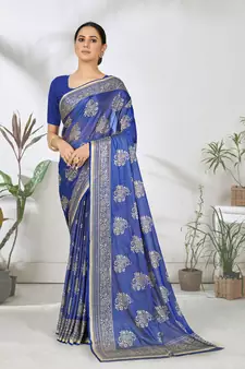 Dark blue woven lycra saree with blouse