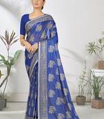 Dark blue woven lycra saree with blouse