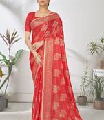 Red woven lycra saree with blouse