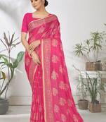 Pink woven lycra saree with blouse