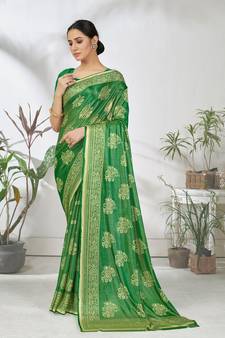 Green woven lycra saree with blouse