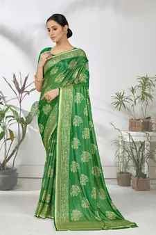 Green woven lycra saree with blouse