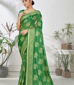 Green woven lycra saree with blouse