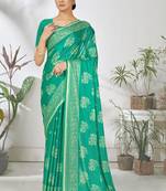 Turquoise woven lycra saree with blouse
