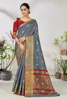 Grey woven lycra saree with blouse