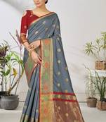 Grey woven lycra saree with blouse
