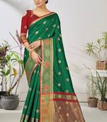 Green woven lycra saree with blouse