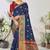 Dark blue woven lycra saree with blouse