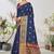 Dark blue woven lycra saree with blouse