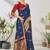 Dark blue woven lycra saree with blouse