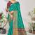 Turquoise woven lycra saree with blouse