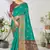 Turquoise woven lycra saree with blouse