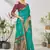 Turquoise woven lycra saree with blouse