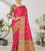 Pink woven lycra saree with blouse