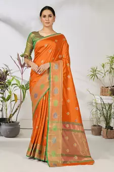 Orange woven lycra saree with blouse