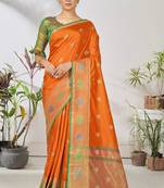 Orange woven lycra saree with blouse