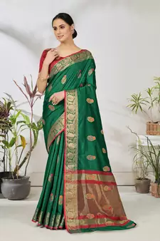 Green woven lycra saree with blouse