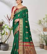 Green woven lycra saree with blouse