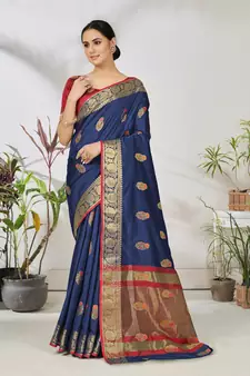 Dark blue woven lycra saree with blouse